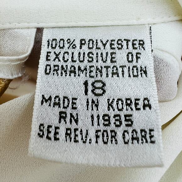 Alicia (18) VINTAGE 80s Cream Semi-Sheer Pleated Embroidered Blouse Top Shirt - Picture 10 of 11